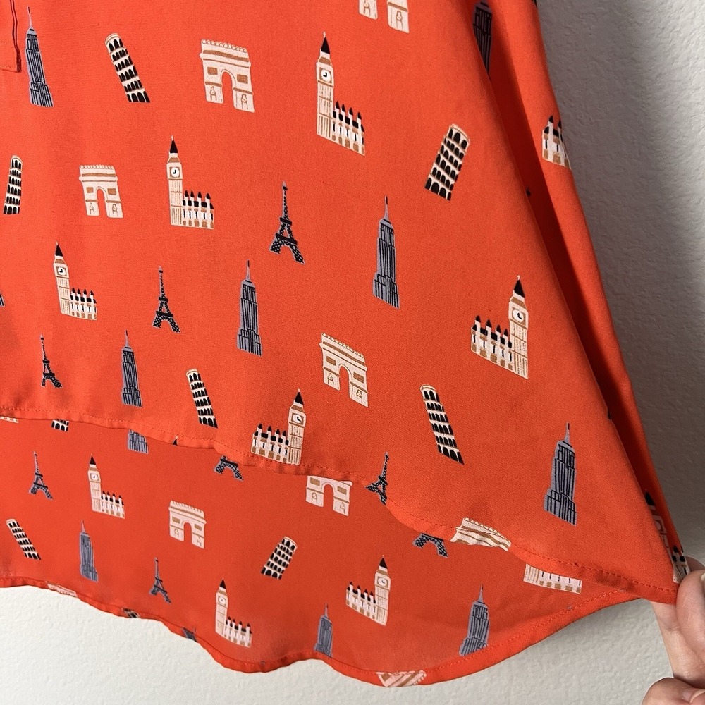 Anthropologie Maeve Aurelie Tank Size 10 Orange Novelty Print Feminine Twee - Picture 4 of 10